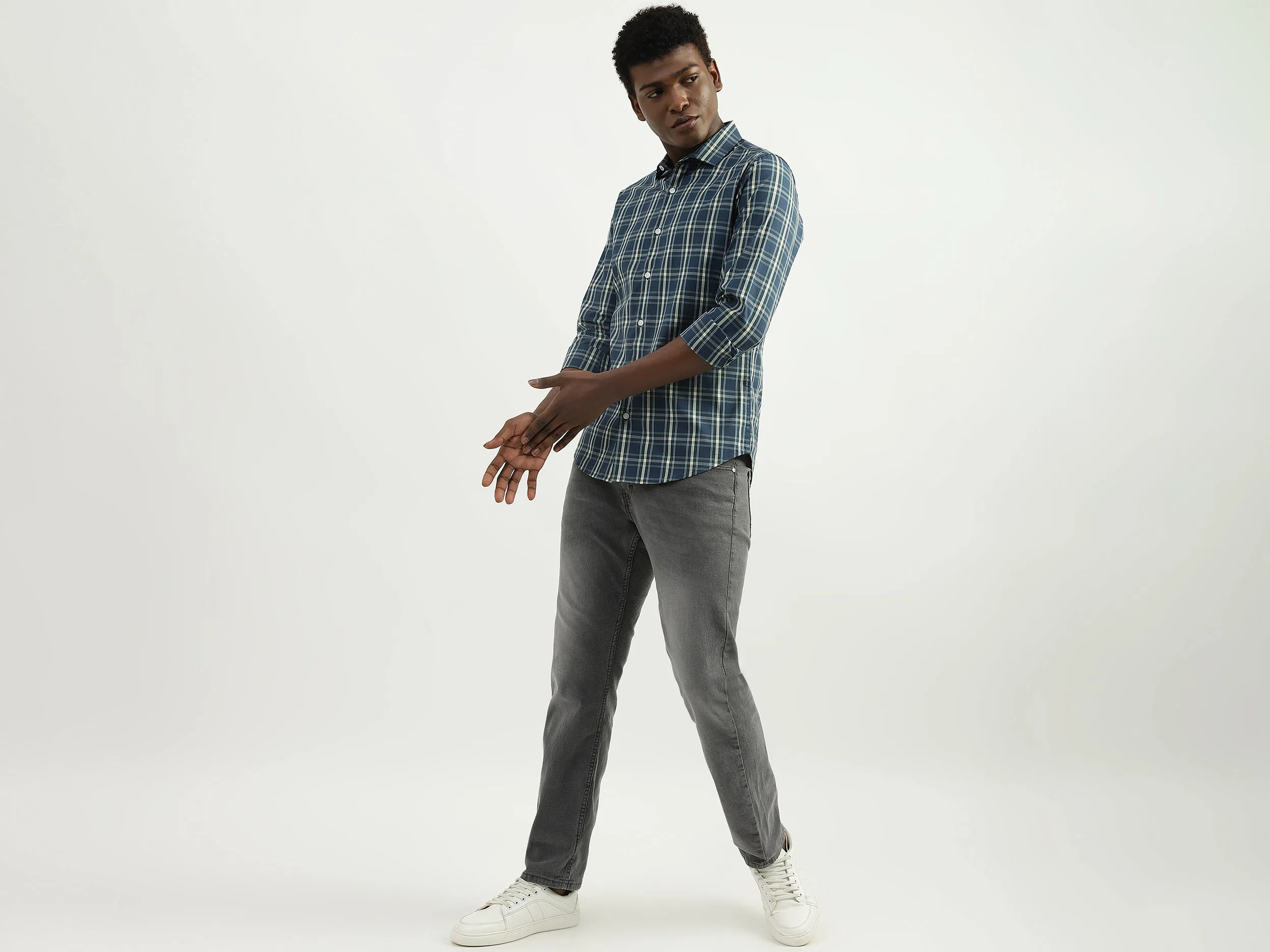 Cotton Checked Cutaway Collar Mens Shirts
