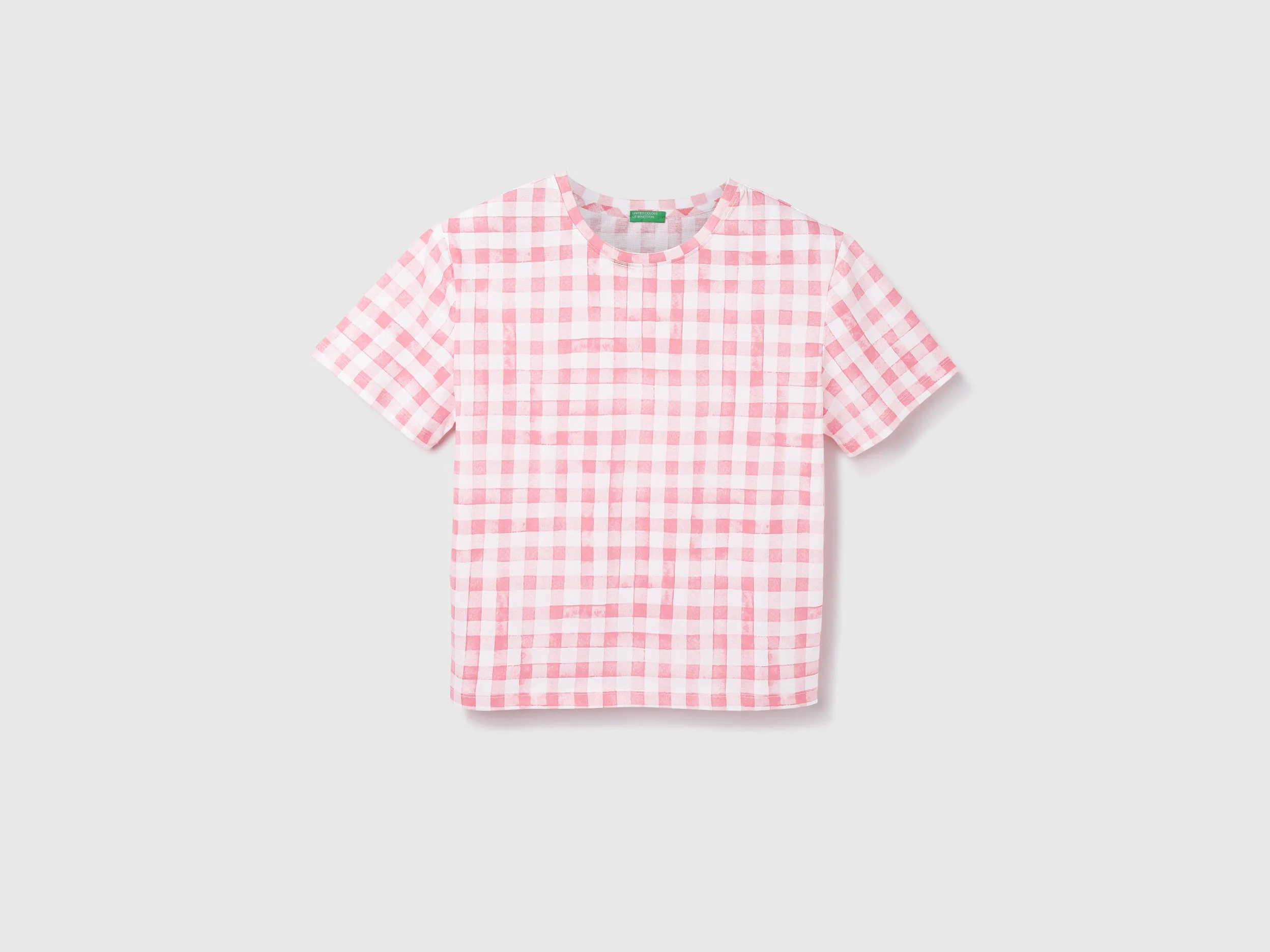 Cotton Checked Round Neck Women T-shirts