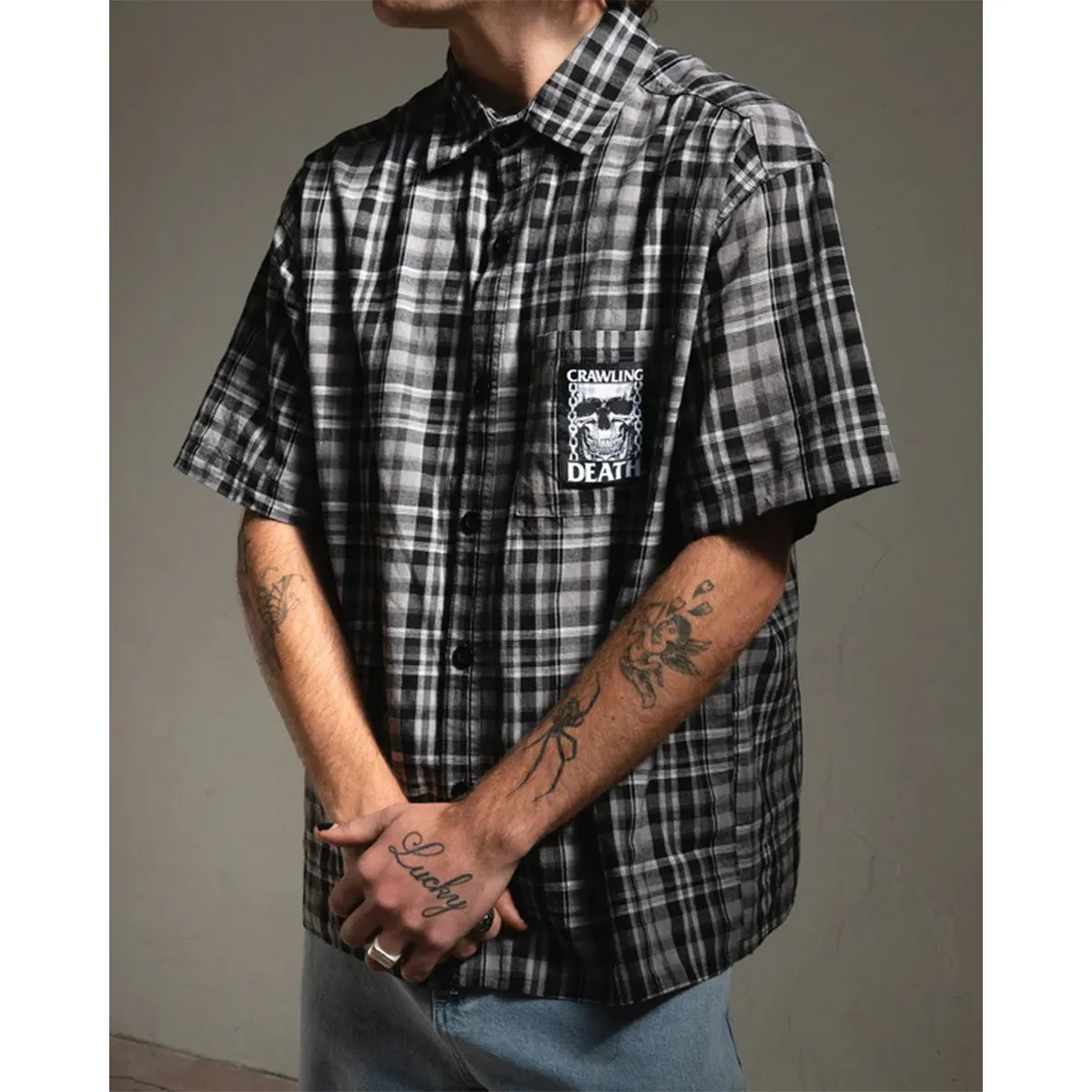 Crawling Death - TV Skull Check Shirt Black