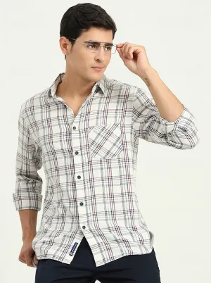 Cream & Blue Checked Slim Fit Casual Shirt | Greenfibre