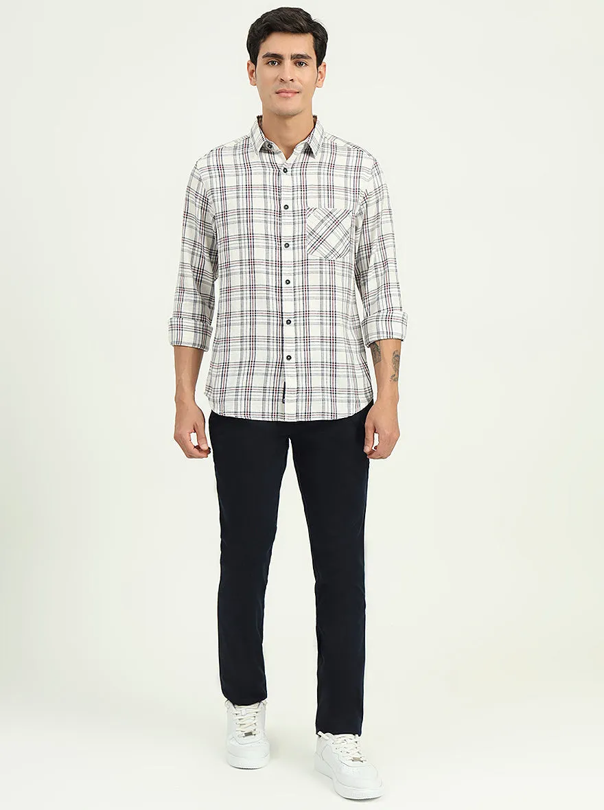 Cream & Blue Checked Slim Fit Casual Shirt | Greenfibre