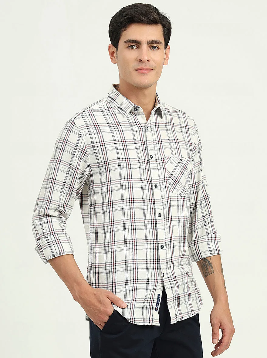 Cream & Blue Checked Slim Fit Casual Shirt | Greenfibre