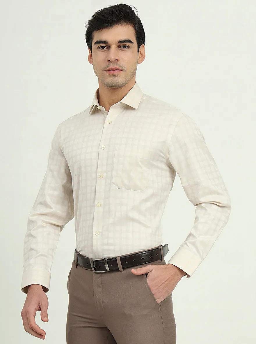 Cream Checked Regular Fit Formal Shirt | Greenfire