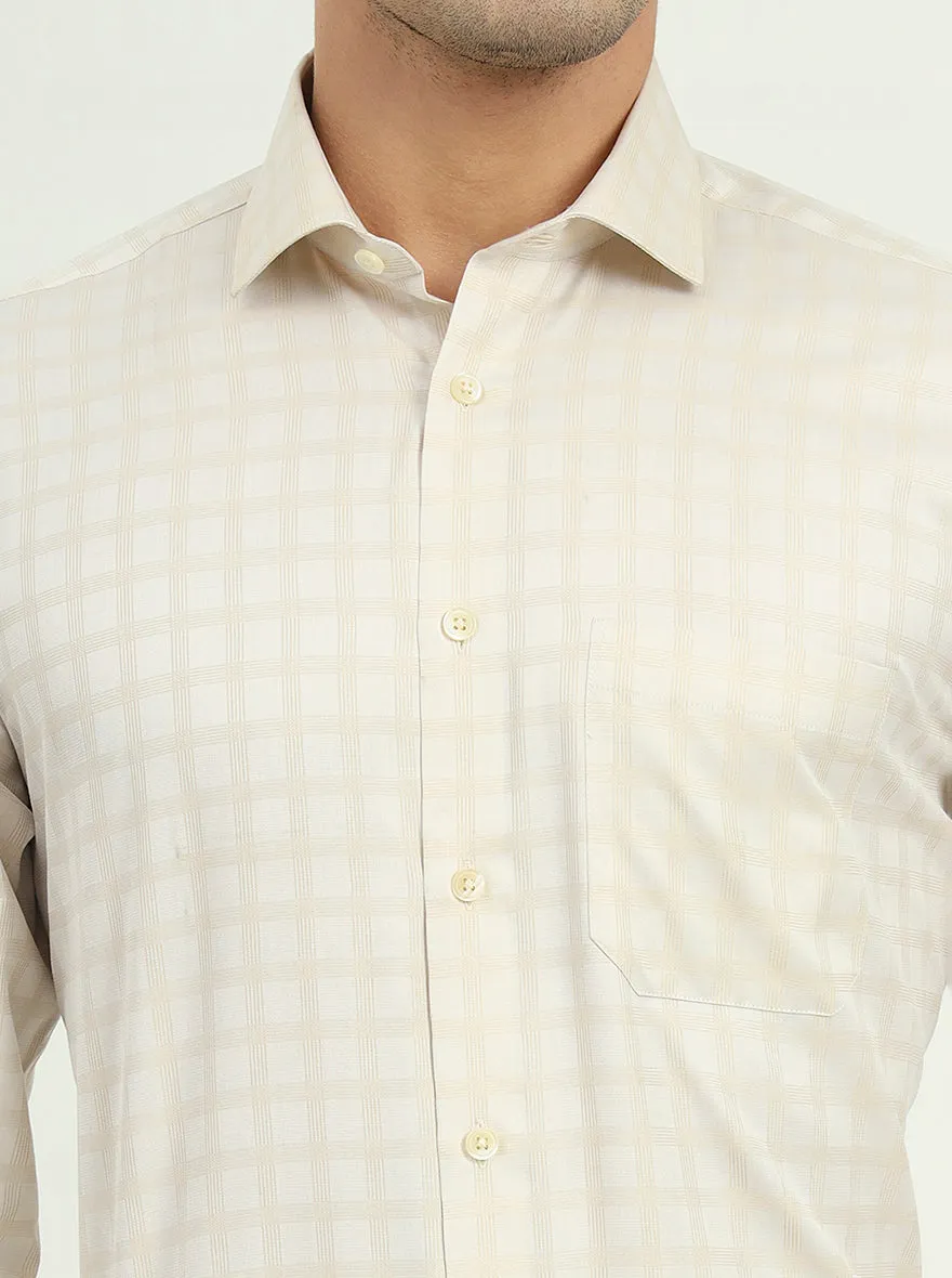 Cream Checked Regular Fit Formal Shirt | Greenfire