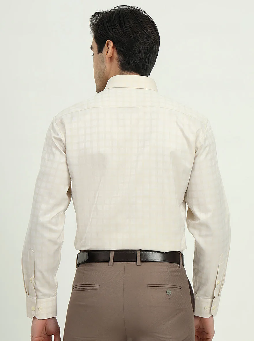 Cream Checked Regular Fit Formal Shirt | Greenfire
