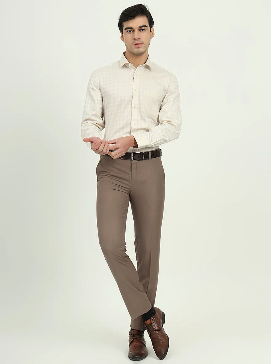 Cream Checked Regular Fit Formal Shirt | Greenfire