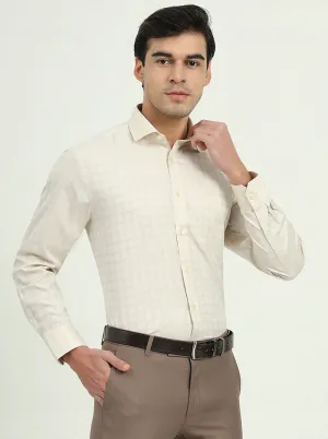 Cream Checked Regular Fit Formal Shirt | Greenfire