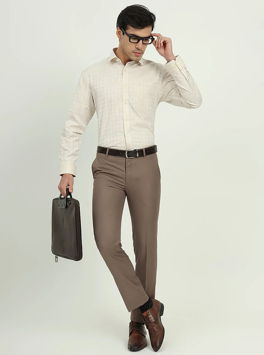 Cream Checked Regular Fit Formal Shirt | Greenfire
