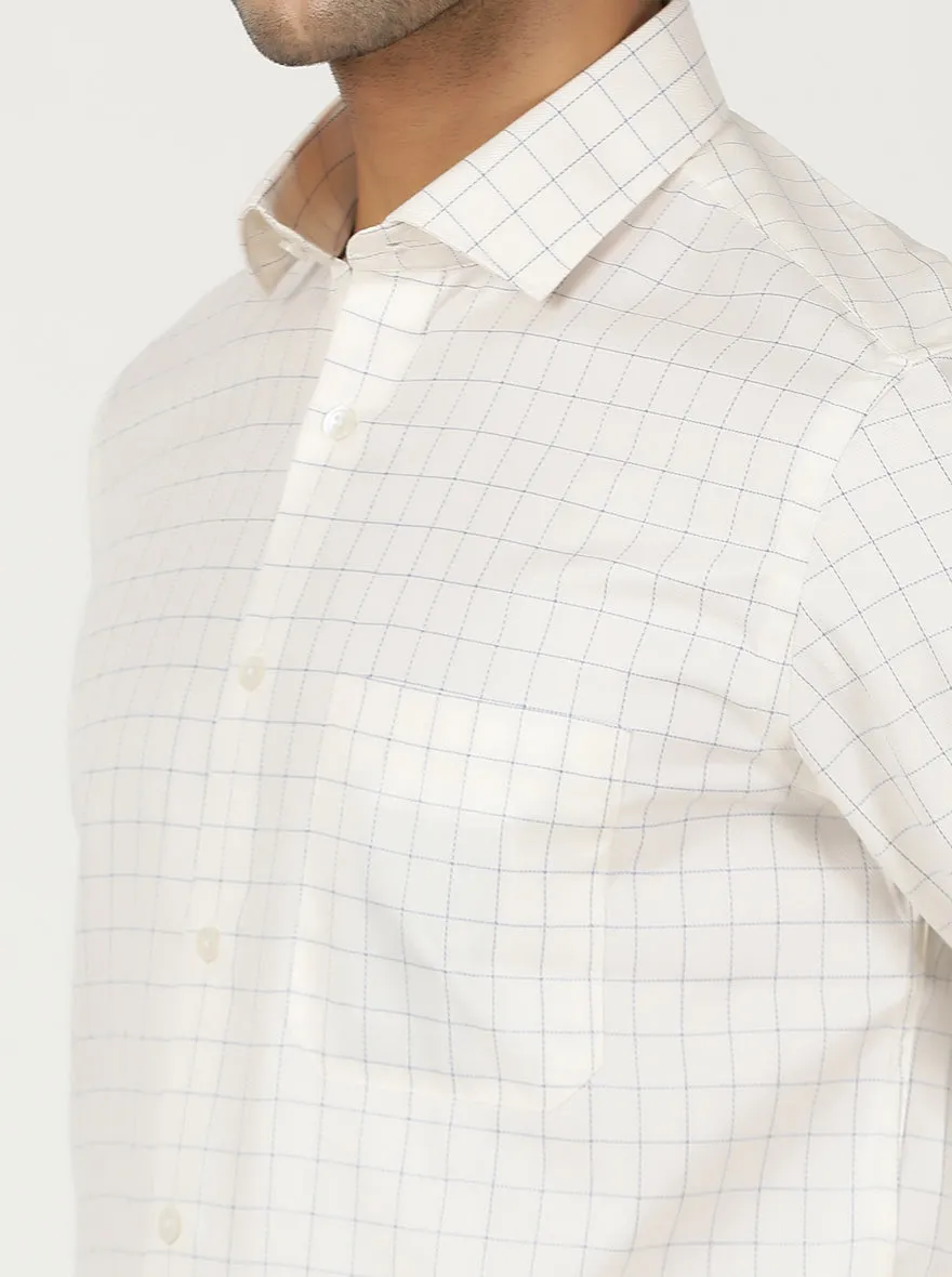 Cream Checked Slim Fit Formal Shirt | Greenfibre