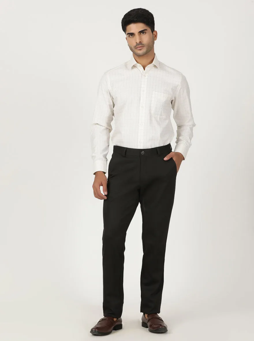 Cream Checked Slim Fit Formal Shirt | Greenfibre