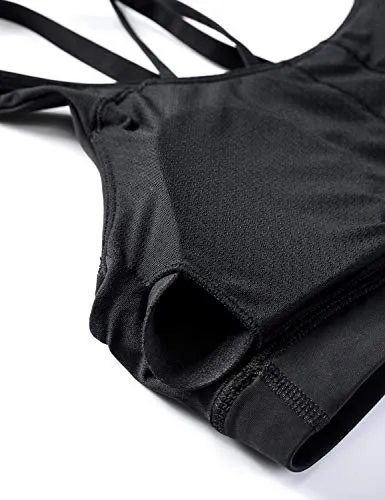 CRZ YOGA Strappy Padded Sports Bra for Women Activewear Medium Support Workout Yoga Bra Tops Black-Logo Medium