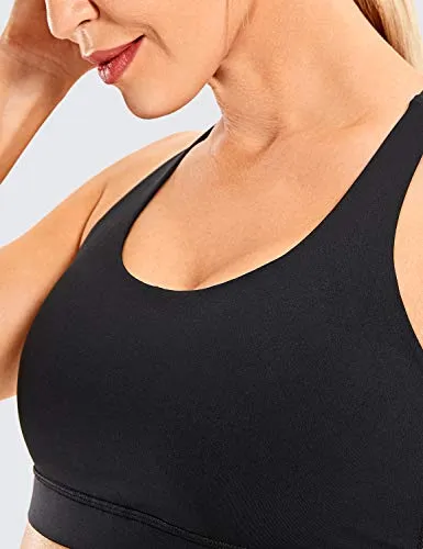 CRZ YOGA Strappy Padded Sports Bra for Women Activewear Medium Support Workout Yoga Bra Tops Black-Logo Medium