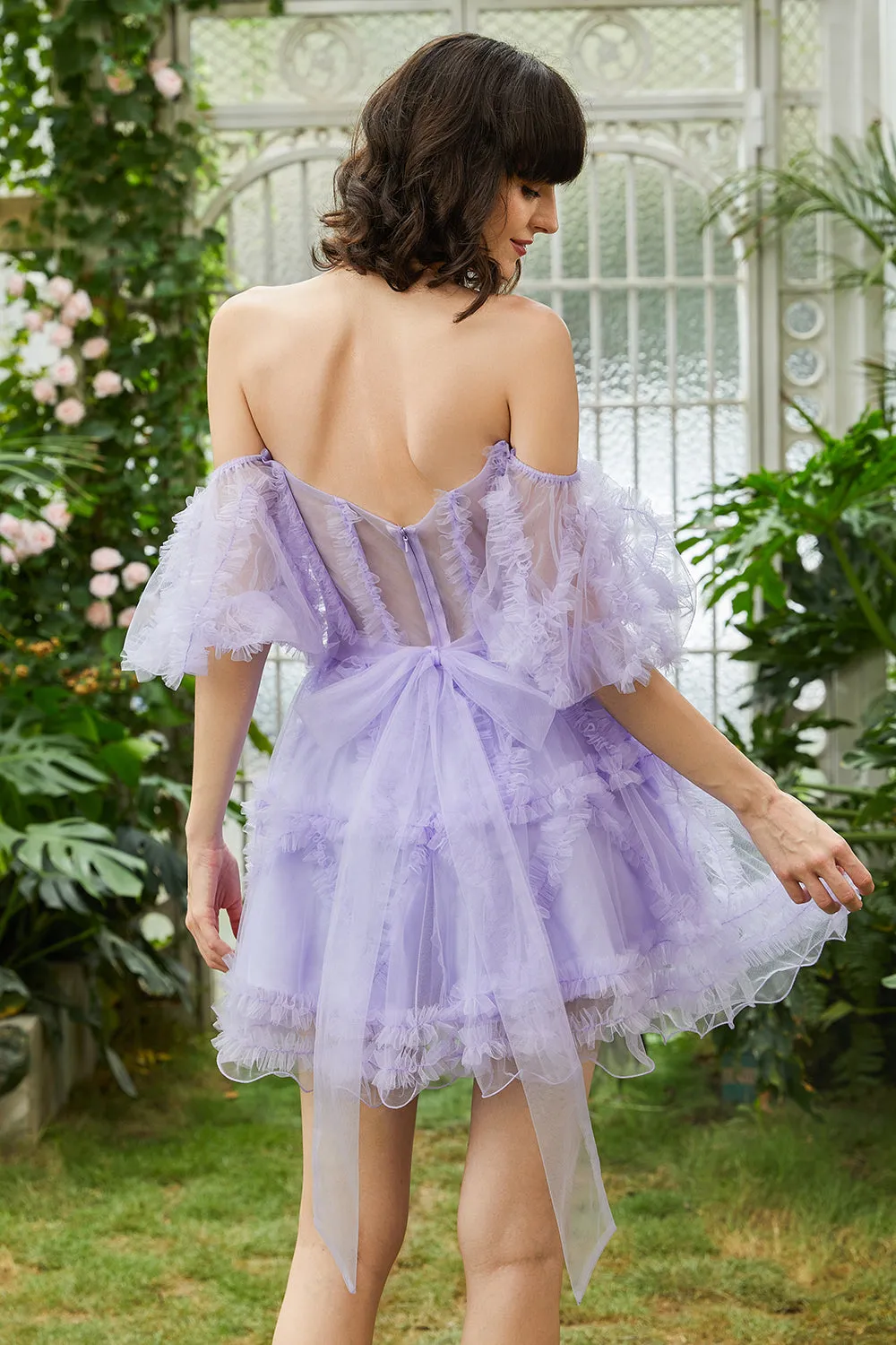 Cute Blush A line Tulle Off The Shoulder Short Homecoming Dress