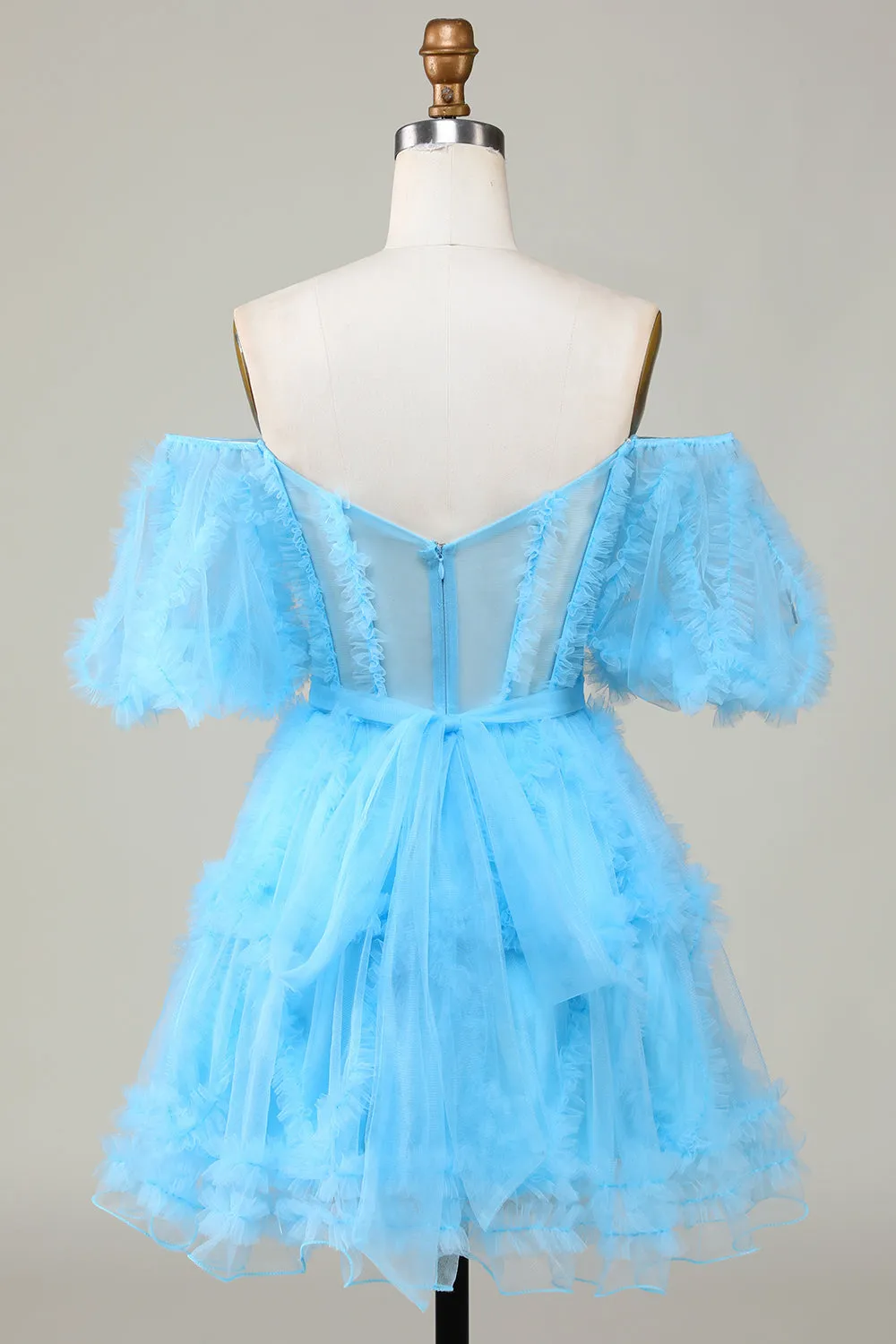 Cute Blush A line Tulle Off The Shoulder Short Homecoming Dress