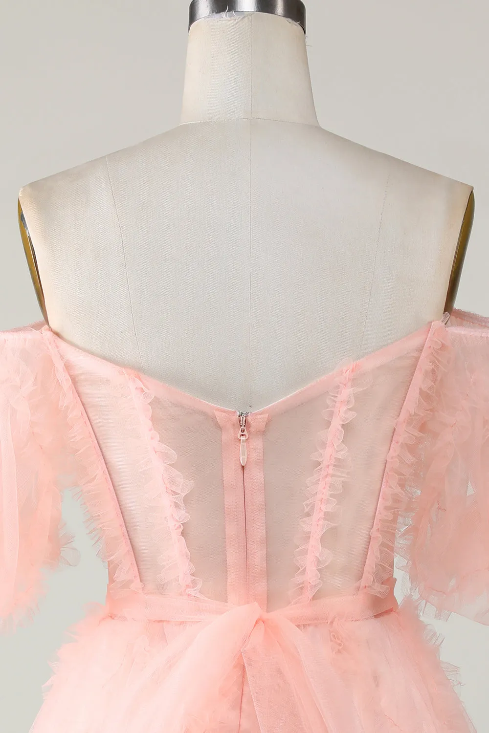Cute Blush A line Tulle Off The Shoulder Short Homecoming Dress