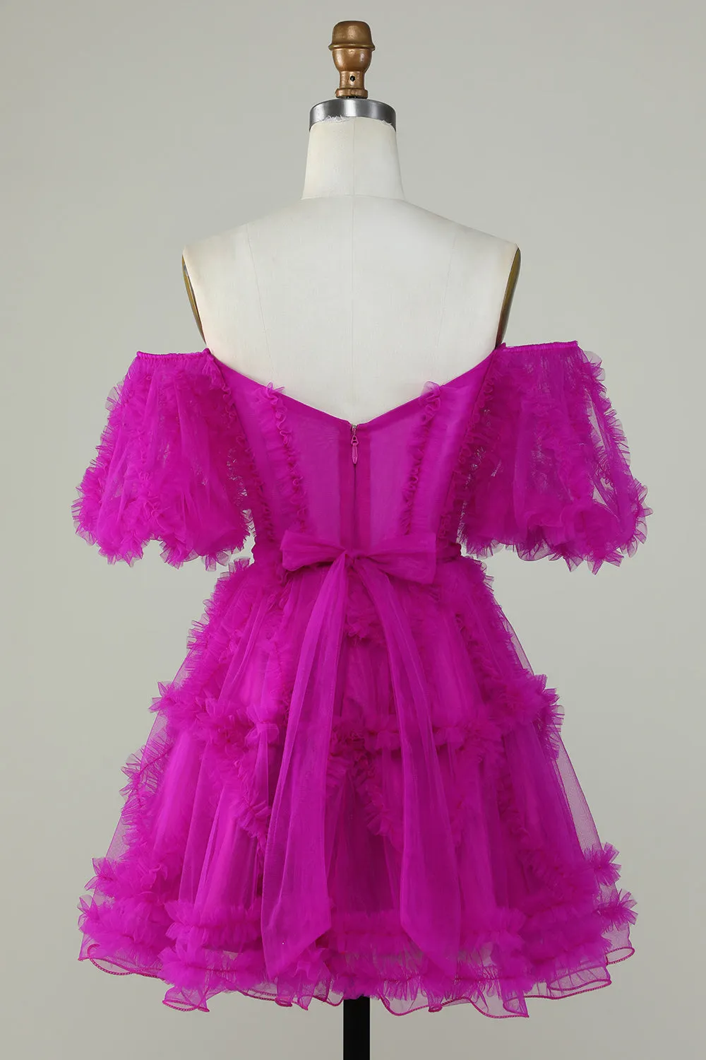 Cute Blush A line Tulle Off The Shoulder Short Homecoming Dress