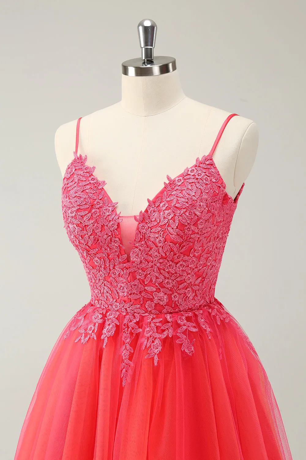 Cute Hot Pink A Line Spaghetti Straps Sequin Short Homecoming Dress with Appliques