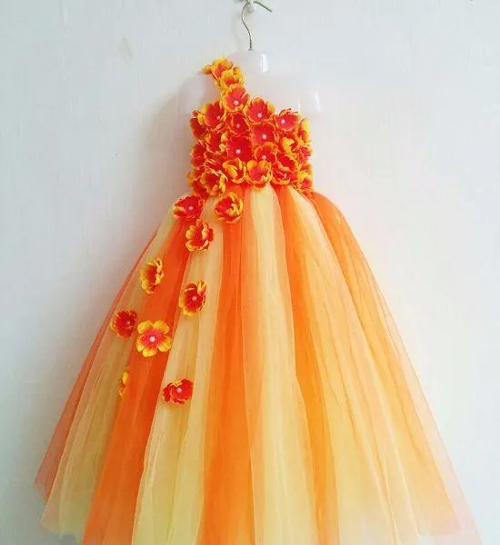 Cute Orange Party Wear Tutu Dress For Girls