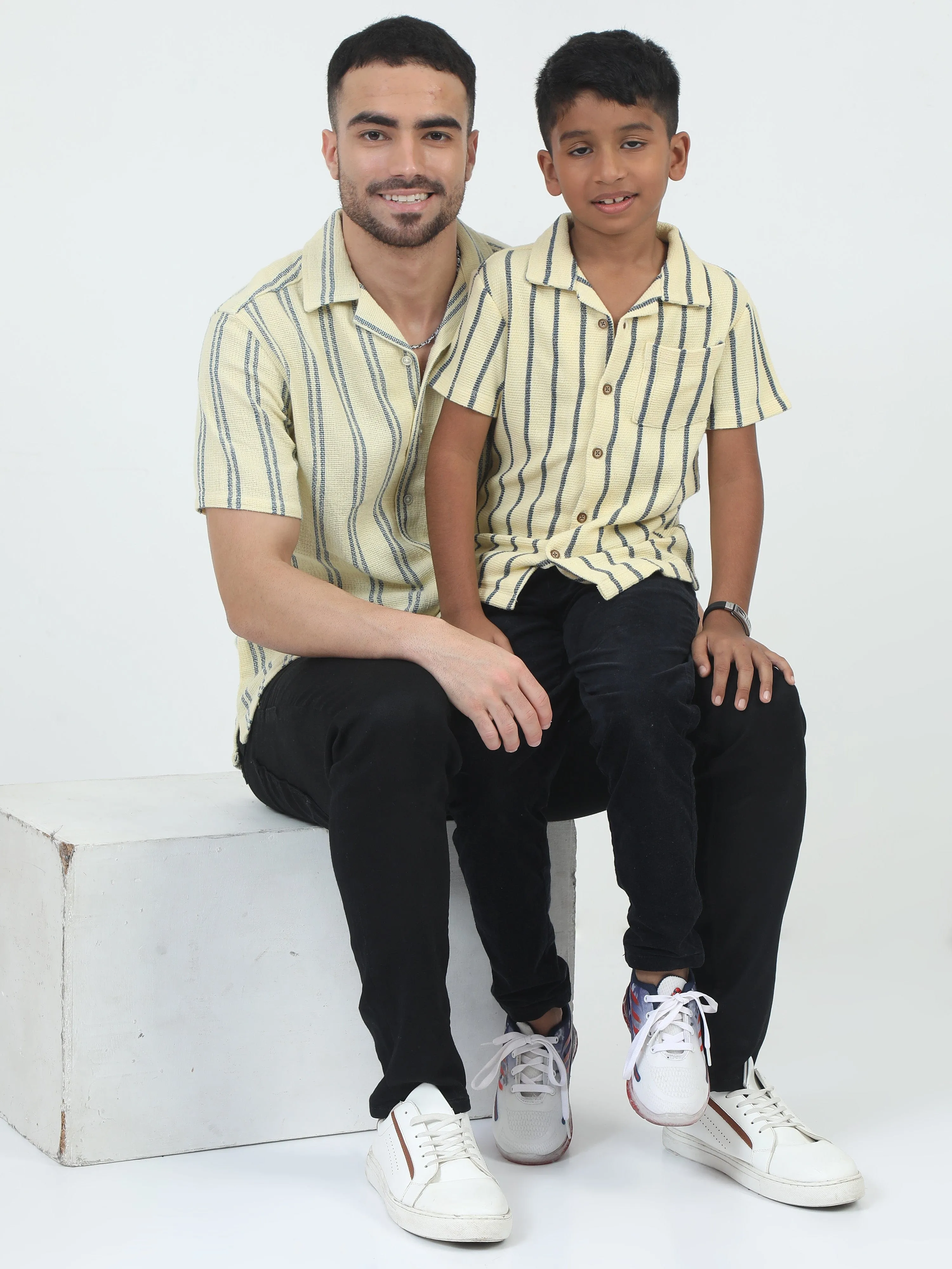 Dad & Son Striped Twinning Shirt Lemon Yellow