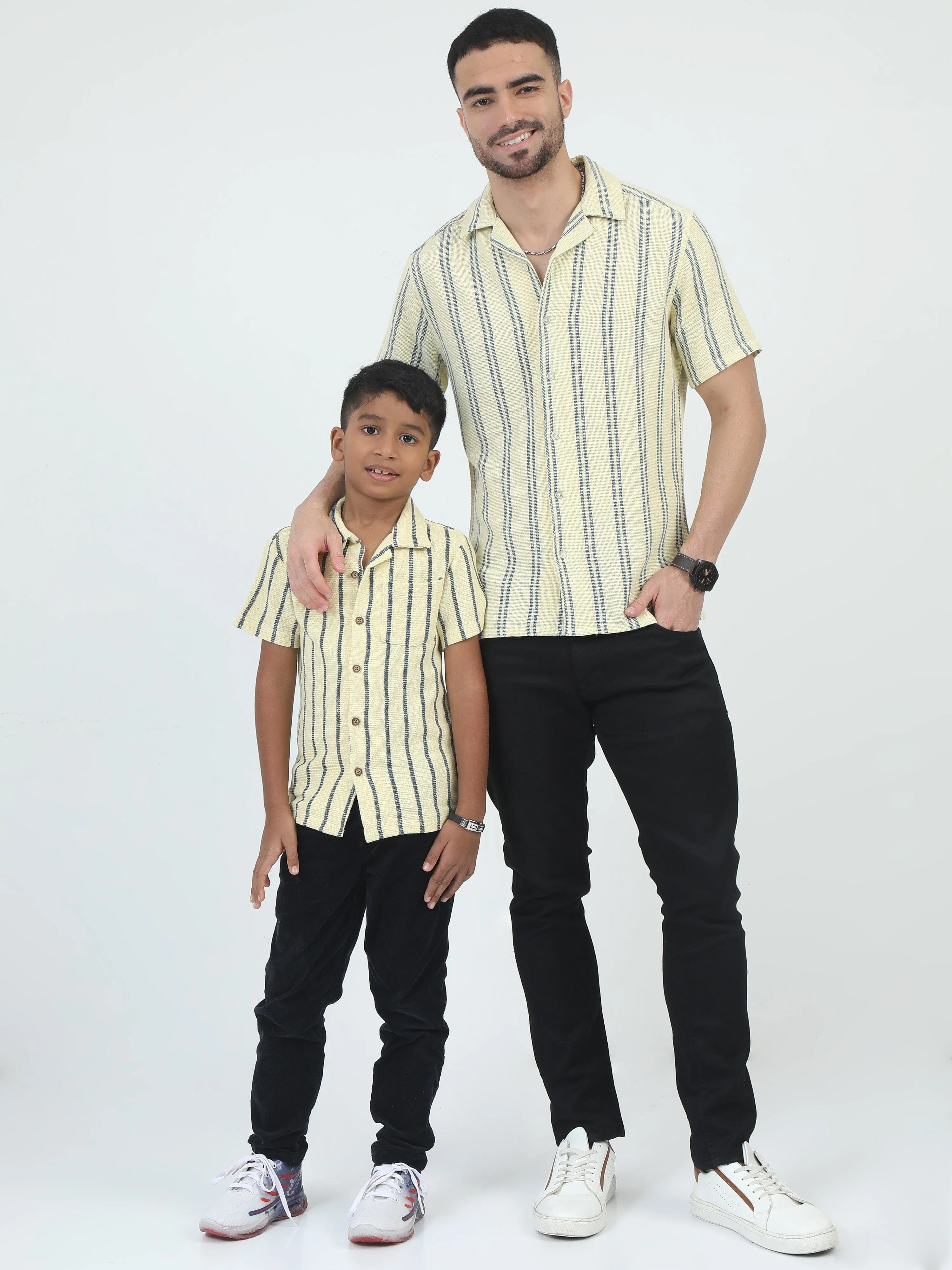 Dad & Son Striped Twinning Shirt Lemon Yellow