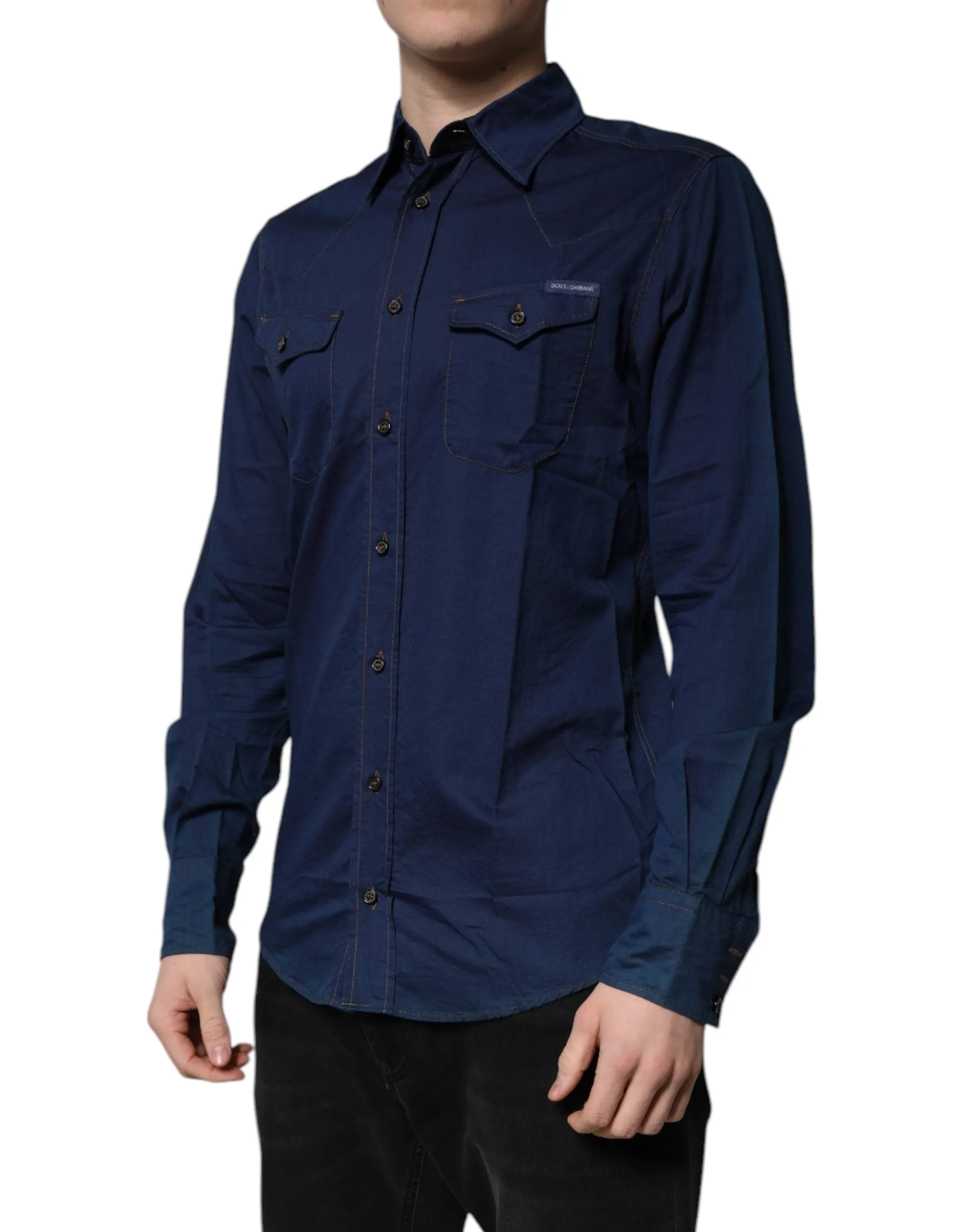 Dark Blue Cotton GOLD Dress Formal Shirt