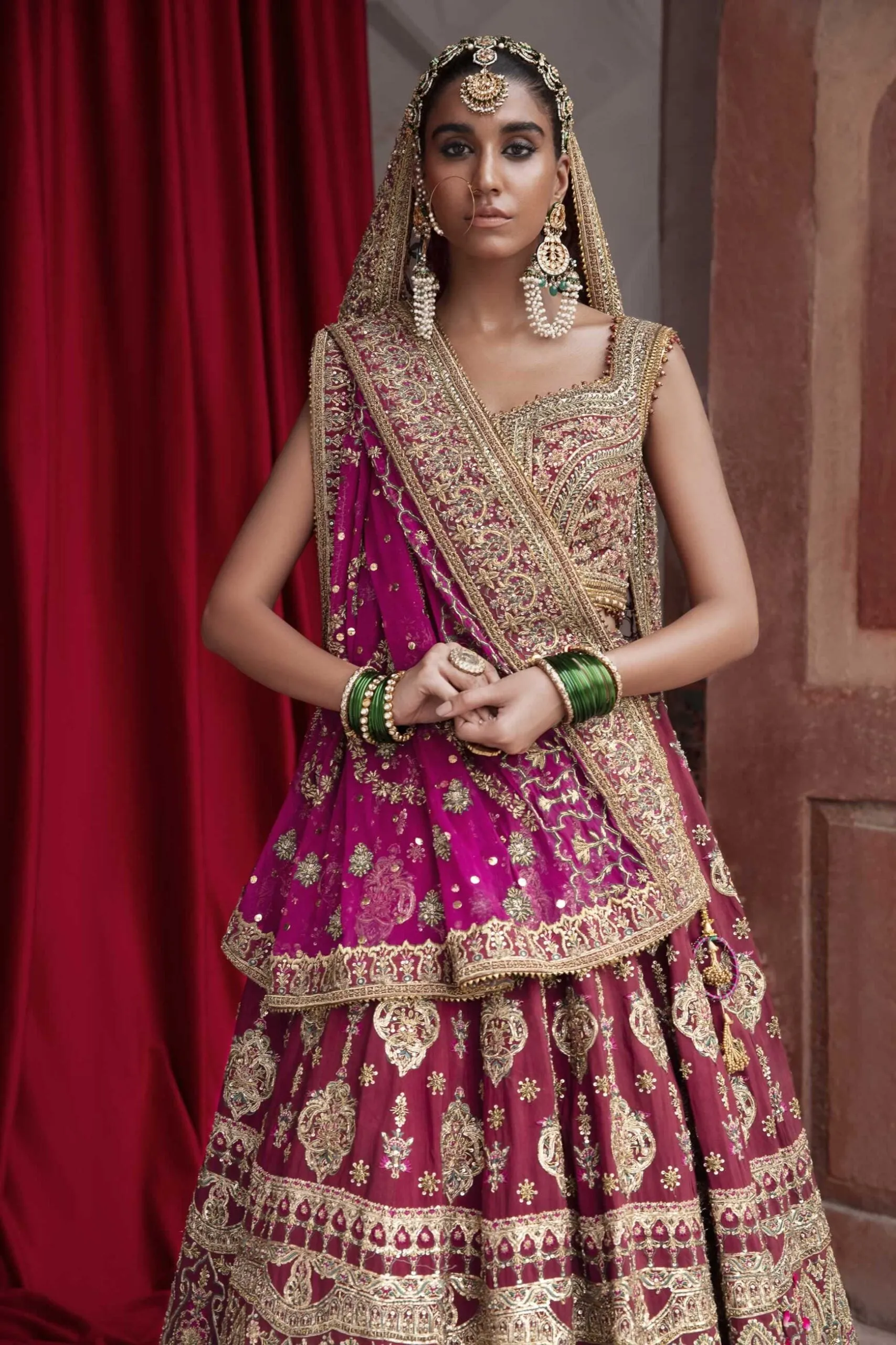 Dark Maroon Lehenga Bridal Pakistani Wedding Dresses