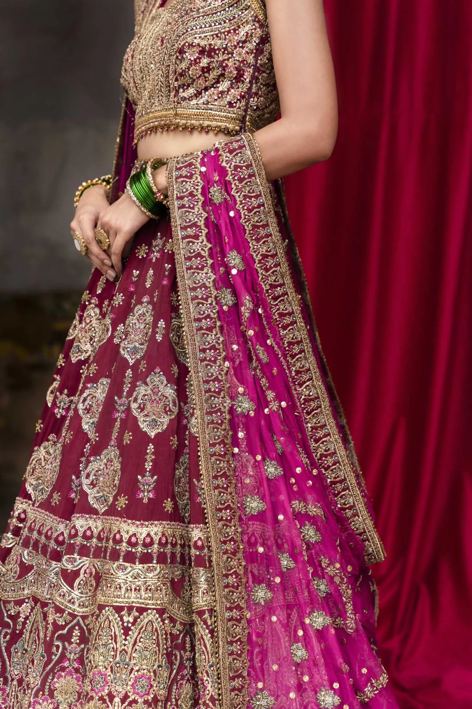 Dark Maroon Lehenga Bridal Pakistani Wedding Dresses