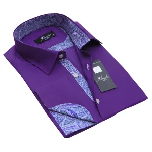 Dark Purple Mens Slim Fit French Cuff Shirts with Cufflink Holes - Casual and Formal