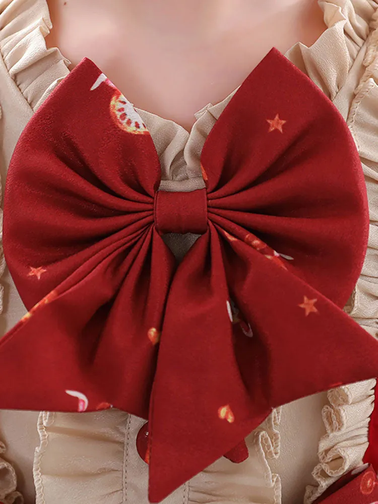 Designed Neckline Tulle Short Sleeves Short A-Line Bows Red Kids Party Dresses