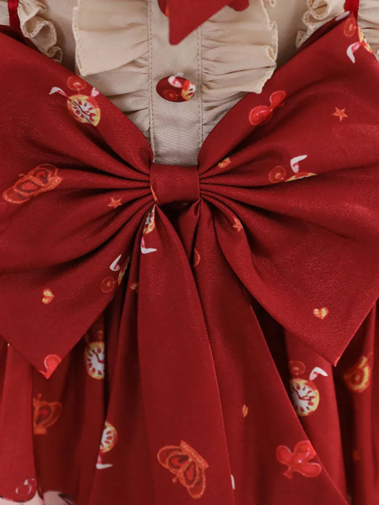 Designed Neckline Tulle Short Sleeves Short A-Line Bows Red Kids Party Dresses