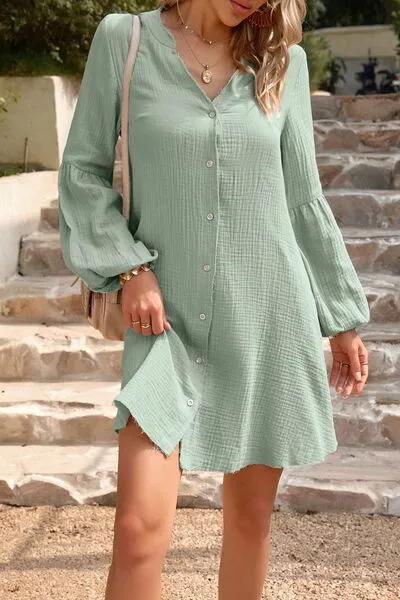 Devine Notched Balloon Sleeve Mini Dress