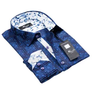 Electrical Blue Floral Mens Slim Fit Designer Dress Shirt - tailored Cotton Shirts for Work and
