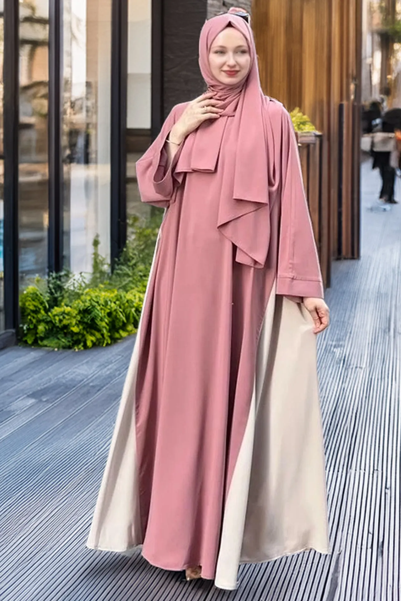 Elegant blue Two-Tone Crepe Abaya