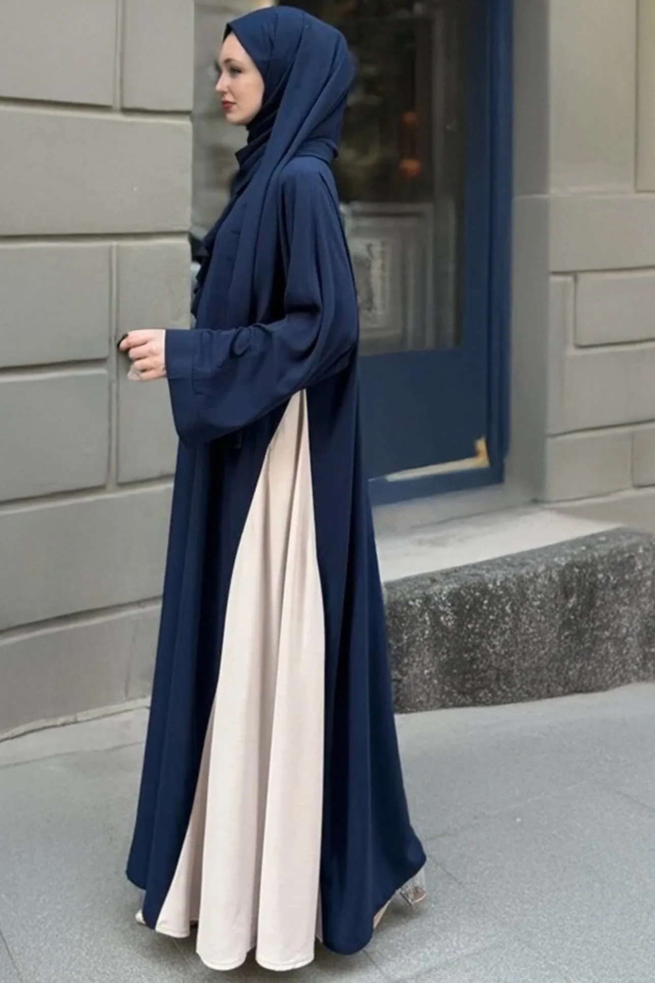 Elegant blue Two-Tone Crepe Abaya