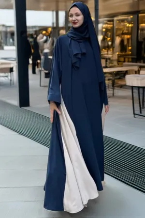 Elegant blue Two-Tone Crepe Abaya