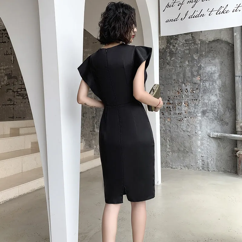 Elegant Evening Dress Women's Banquet Dignified Thin Elegant Black Dinner Dinner Suit Daily Style Short Socialite
