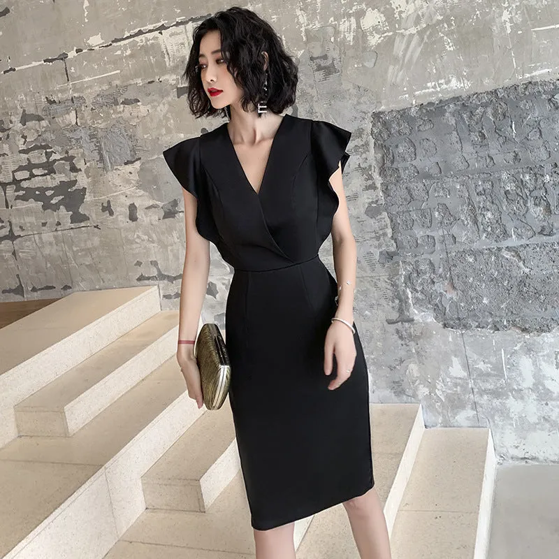 Elegant Evening Dress Women's Banquet Dignified Thin Elegant Black Dinner Dinner Suit Daily Style Short Socialite