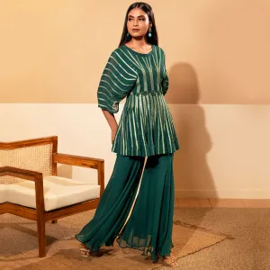 Emarald Green Pleated Palazzo And Sequinned Tunic