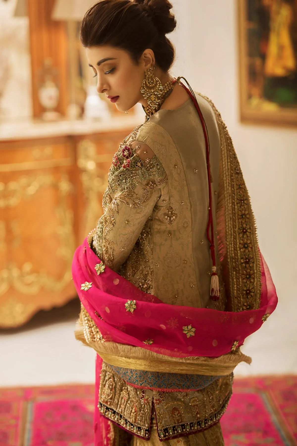 Embellished Jamawar Gharara Frock Pakistani Wedding Dresses