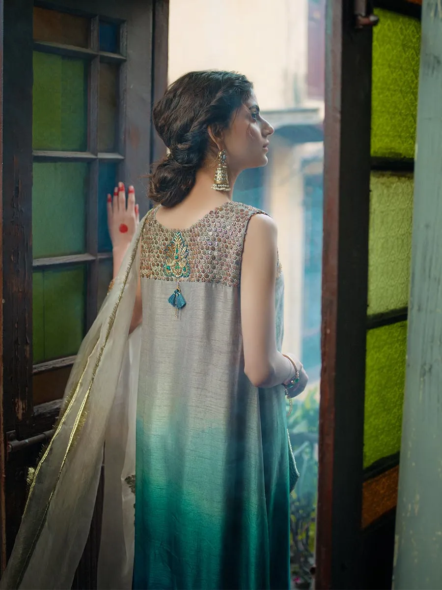 Embellished Pakistani Party Wear Organza Frock for Ladies