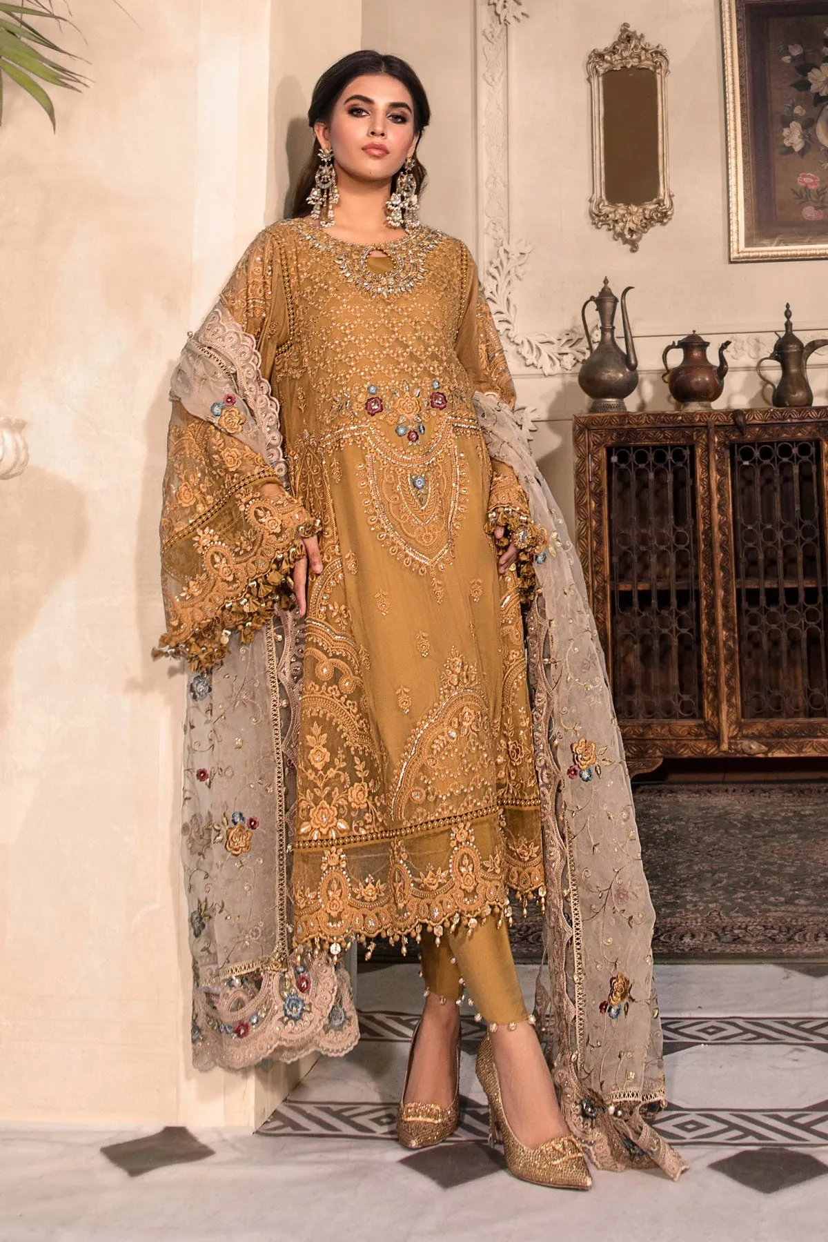Embroidered Mustard Frock Pakistani Wedding Dresses