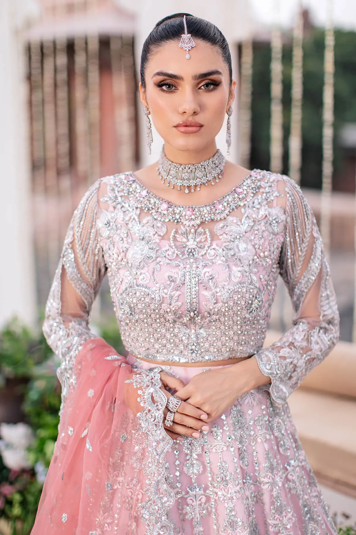 Embroidered Pakistani Party Dress Pishwas in Bright Pink Shade