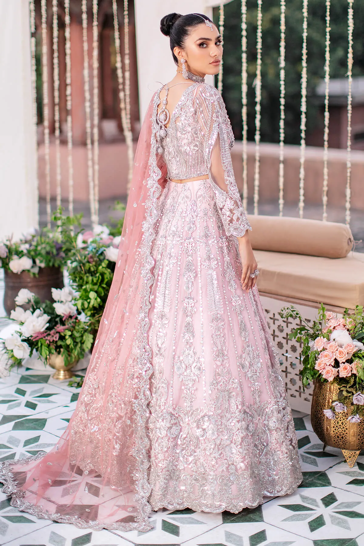 Embroidered Pakistani Party Dress Pishwas in Bright Pink Shade