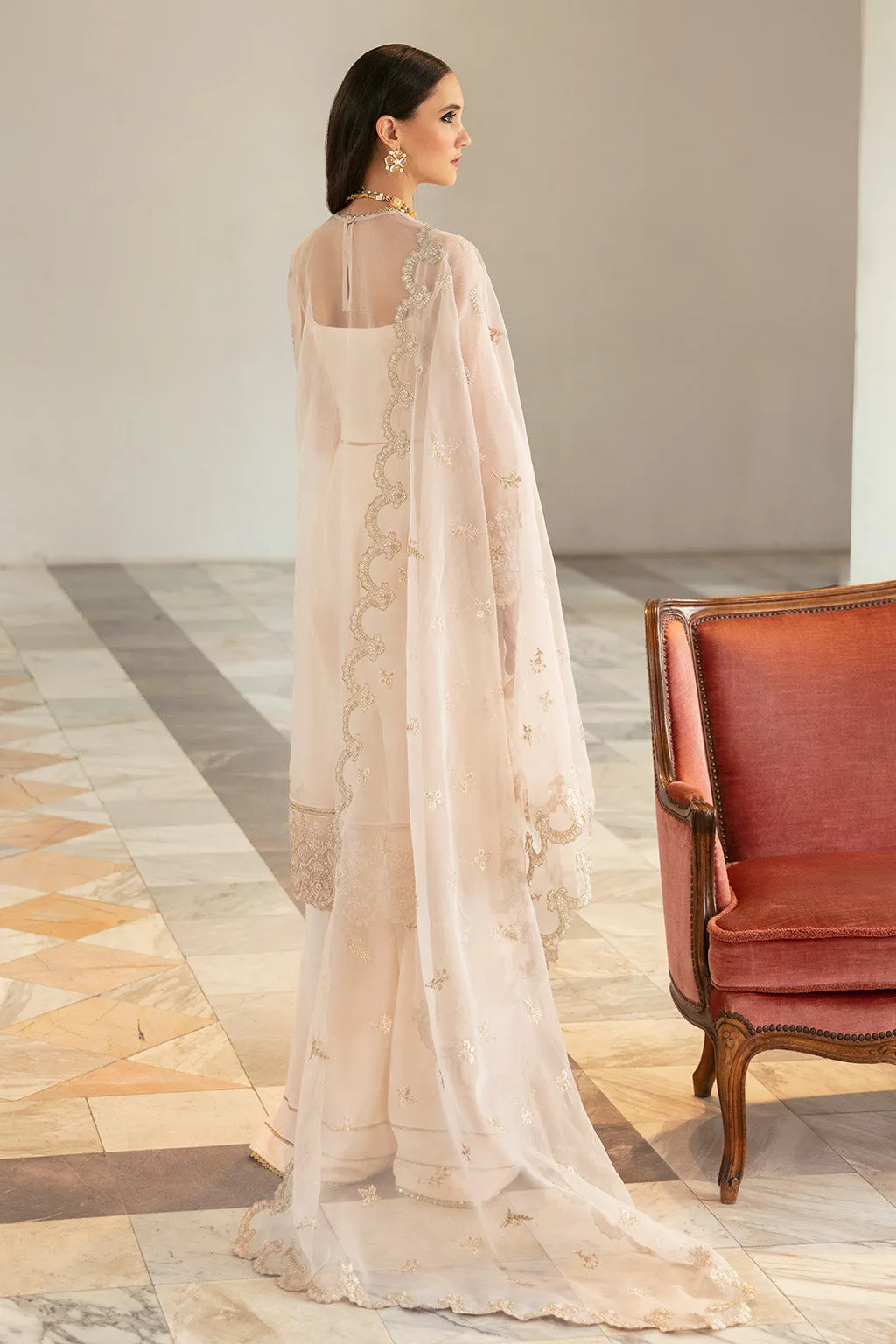 Embroidered Soft Pink Pakistani Party Dress in Kameez Trousers Style