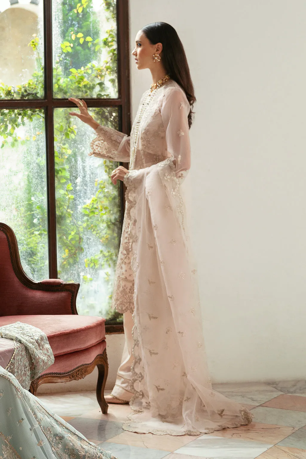 Embroidered Soft Pink Pakistani Party Dress in Kameez Trousers Style
