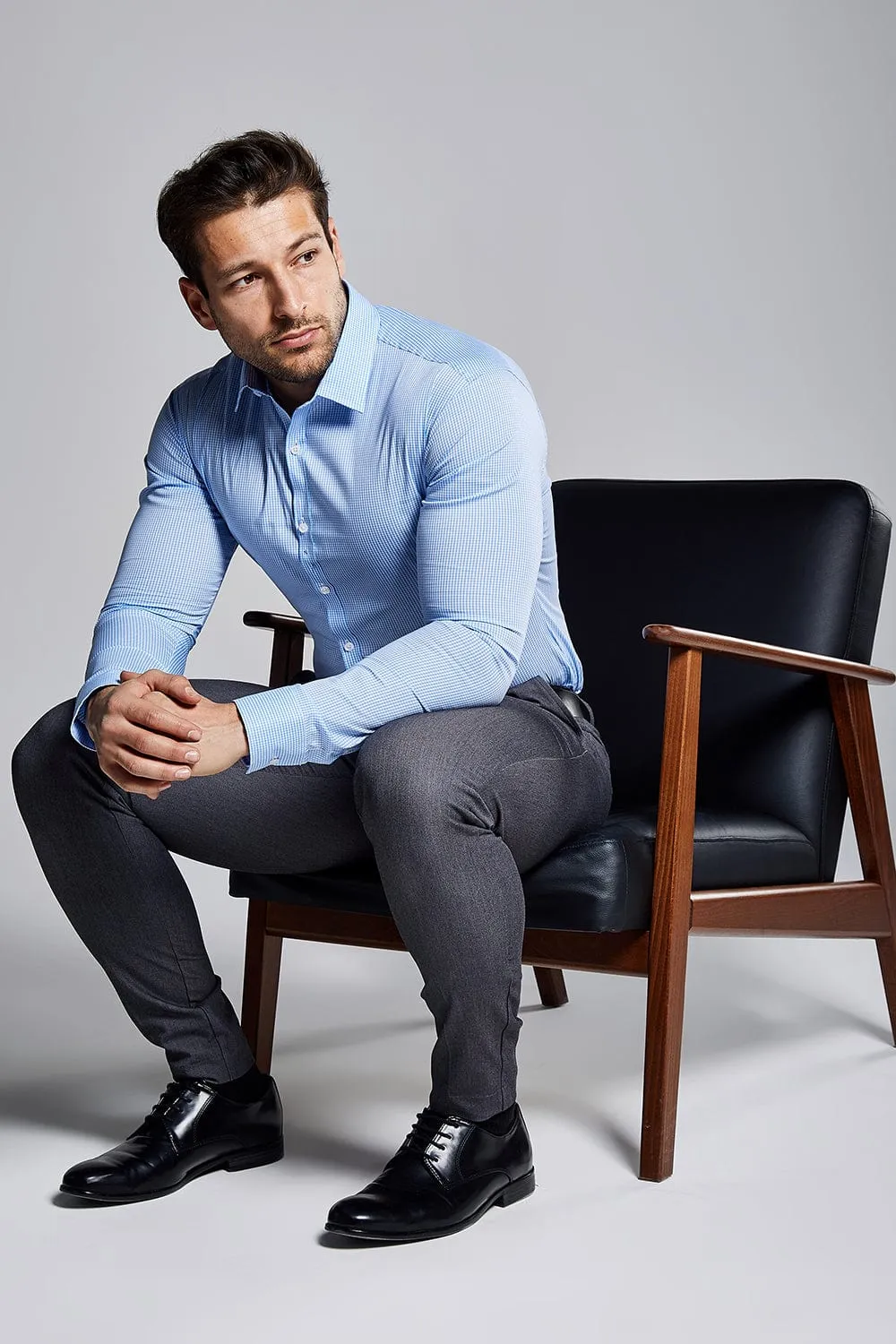 Essential Business Shirt in Checked Light Blue