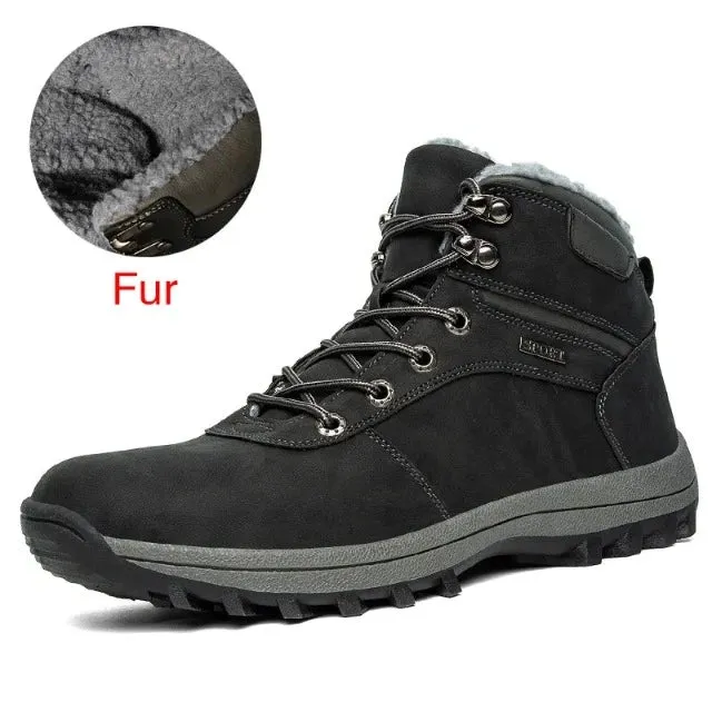 Extravagant men's leather boots, warm plush non-slip waterproof plush boots.