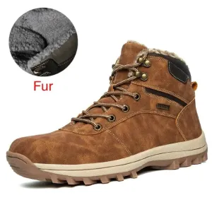 Extravagant men's leather boots, warm plush non-slip waterproof plush boots.