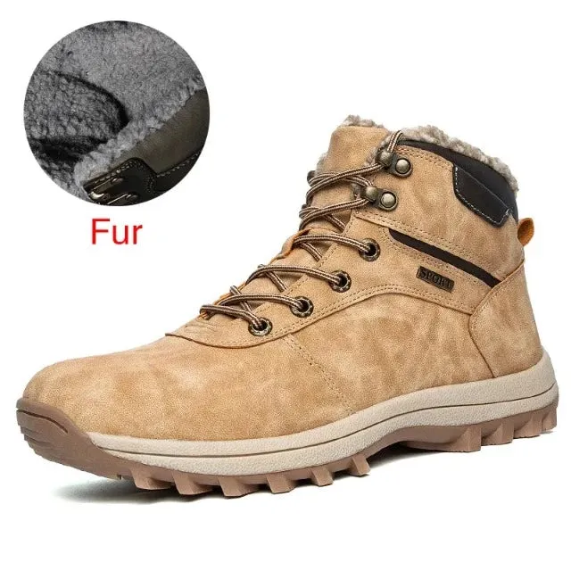 Extravagant men's leather boots, warm plush non-slip waterproof plush boots.