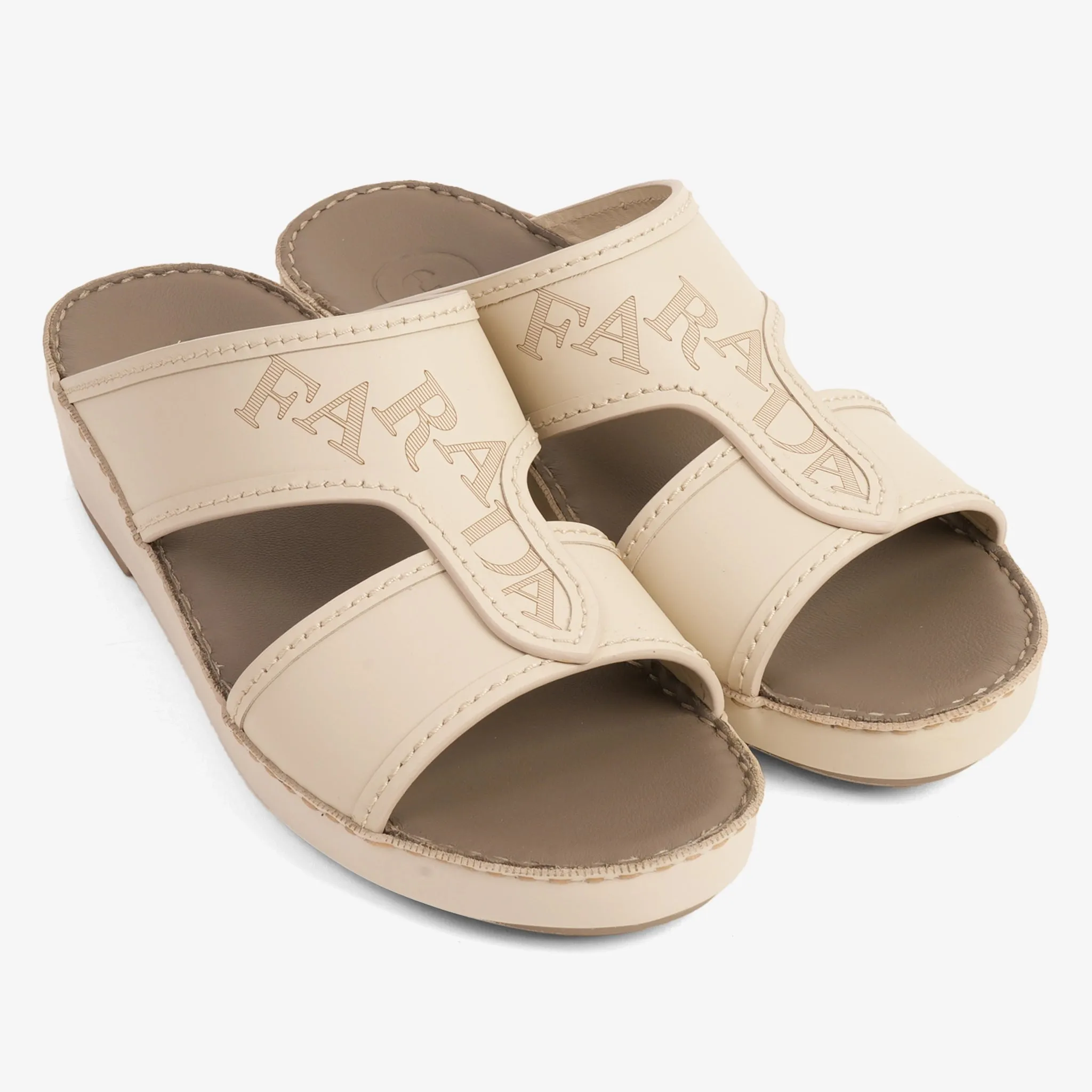 FARADA MODERN LEATHER SANDALS WITH EMBOSED LOGO LIGHT BEIGE
